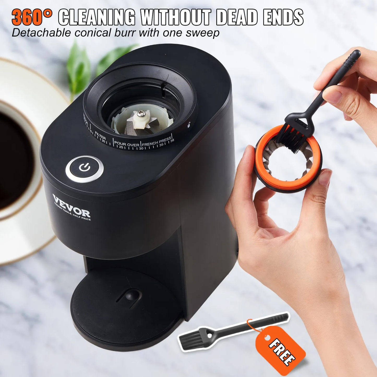 VEVOR Conical Burr Grinder, Electric Adjustable Burr Mill with 35 Precise Grind Setting, 5.3-Ounce 20 Cups,-$40