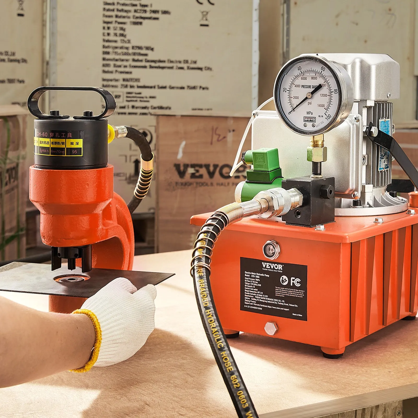 VEVOR Electric Hydraulic Pump, 10000 PSI 750W 110V 488 in³/8L Capacity, Single Acting Solenoid Valve,-$220
