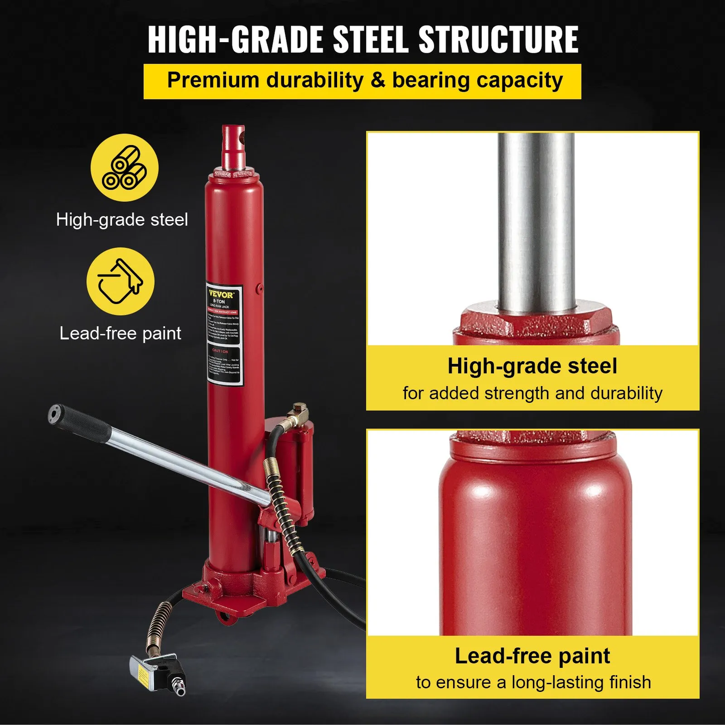 VEVOR Hydraulic/Pneumatic Long Ram Jack, 8 Tons/17363 lbs Capacity, with Single Piston Pump,Red,-$90