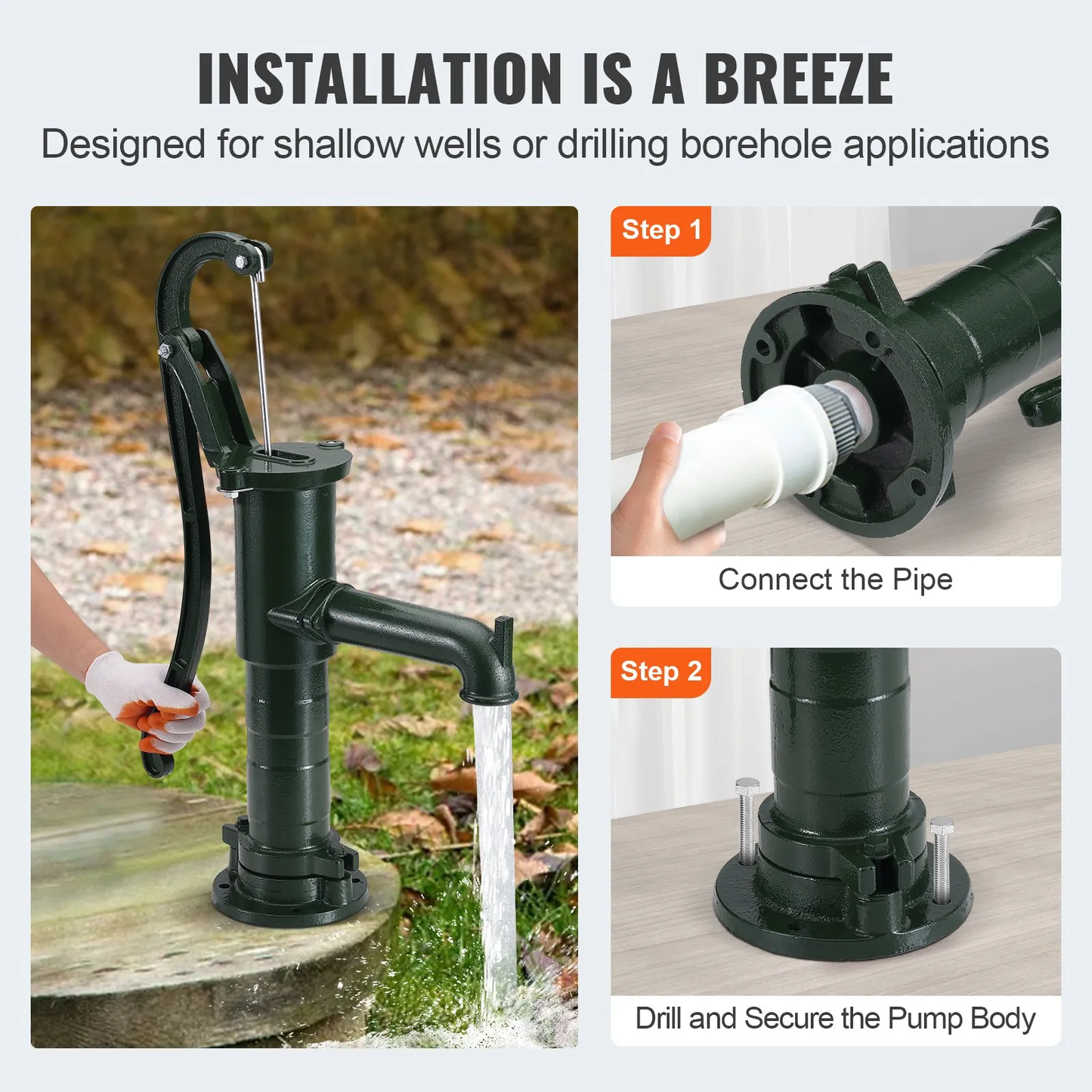 VEVOR Antique Well Hand Pitcher Pump, 22 ft Maximum Lift, Cast Iron Manual Hand Water Pump,-$65