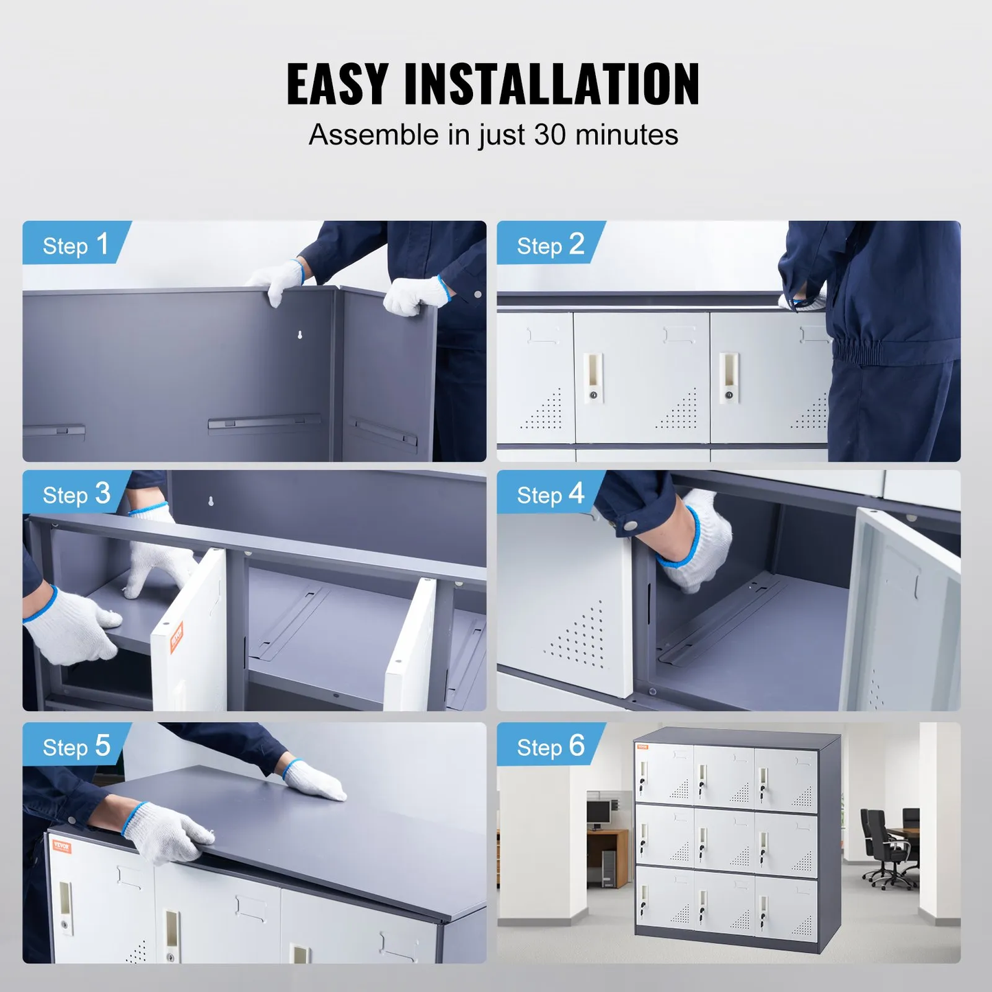 VEVOR Metal Locker for Employees, 9 Doors Storage Cabinet with Card Slot, Gray Steel Employee Lockers,-$160