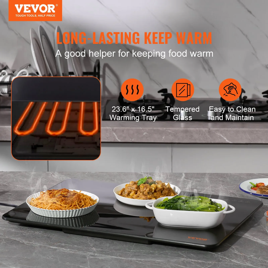 VEVOR Electric Warming Tray, 16.5" x 23.6" Portable Tempered Glass Heating Tray Temperature (65-90℃), -$60
