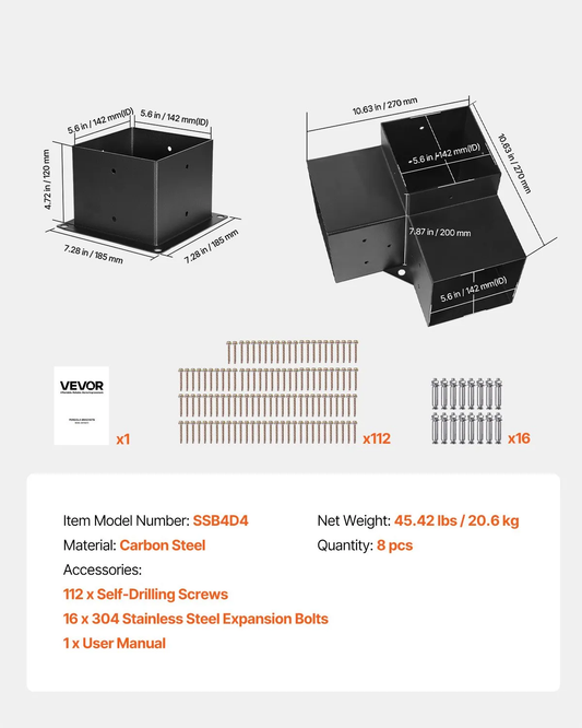 VEVOR Pergola Bracket Kit 6''x6''(Inner Size 5.6x5.6), 8pcs 3-Way Heavy Duty Corner Bracket Woodworks,-$130