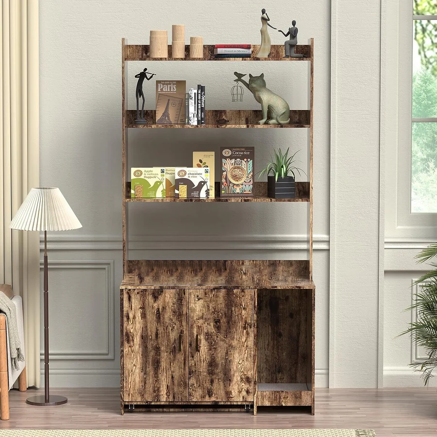 BNIB-Storage Cabinet w/Shelves, Hidden Litter Box Furniture w/2 Doors for Living Room