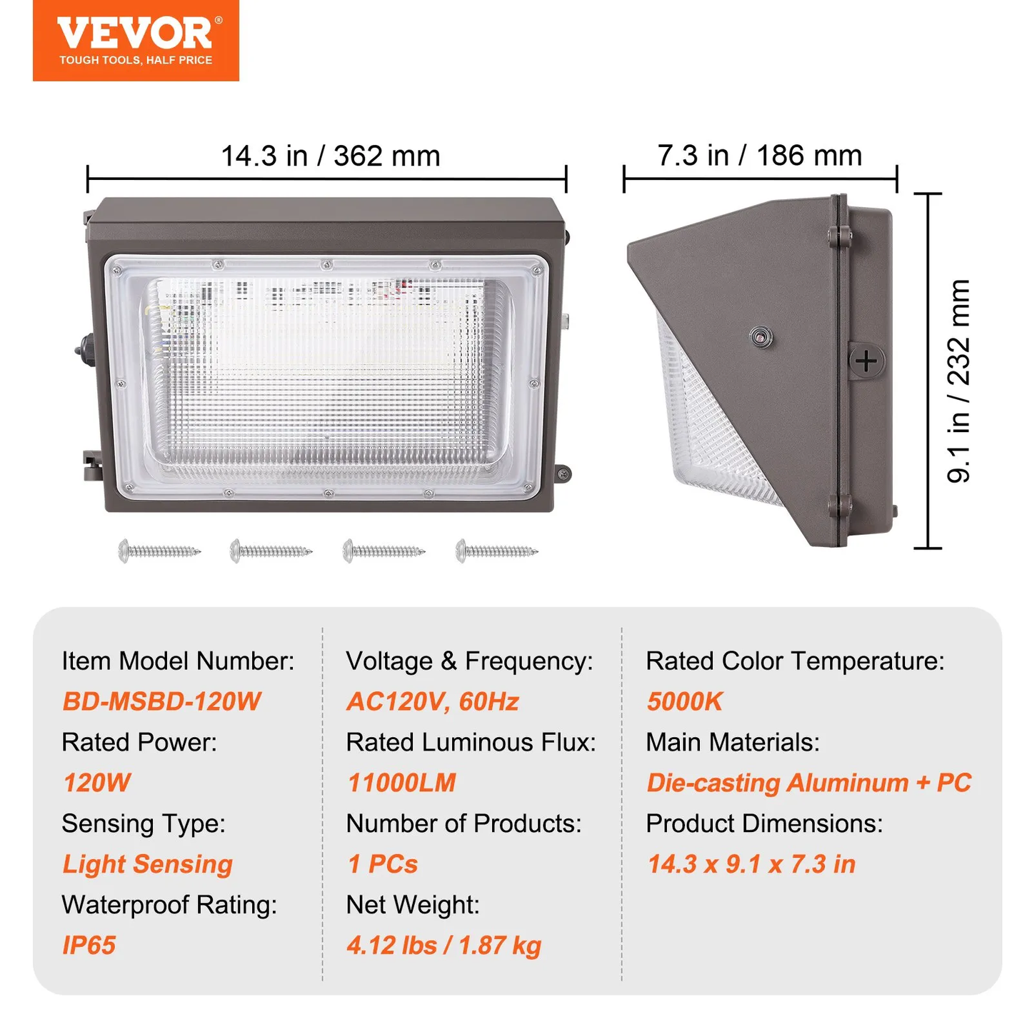 VEVOR LED Wall Pack Lights, 120W 11000LM, 5000K Commercial Outdoor Lights Security Lighting Fixture,-$45