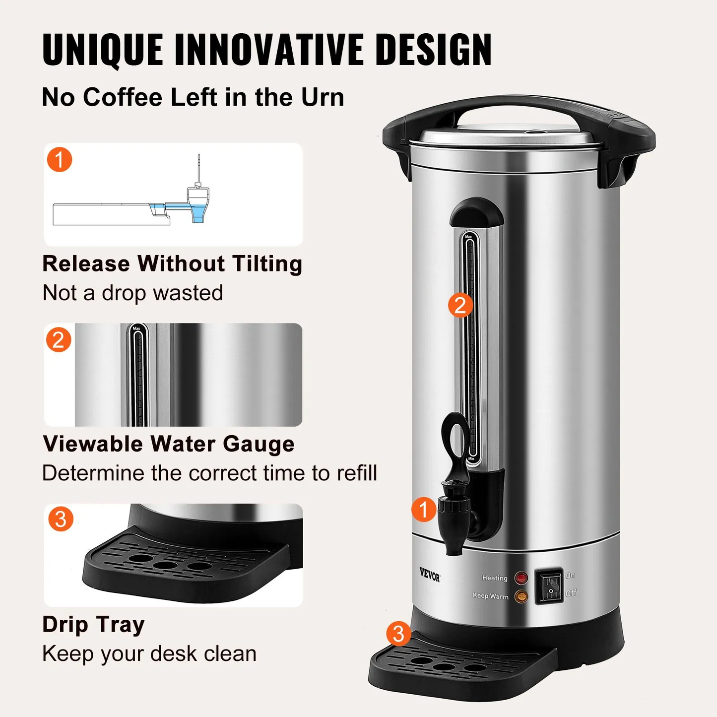 VEVOR Commercial Coffee Urn, 110 Cups Stainless Steel Large Coffee Dispenser, 1500W 110V Electric Coffee,-$100