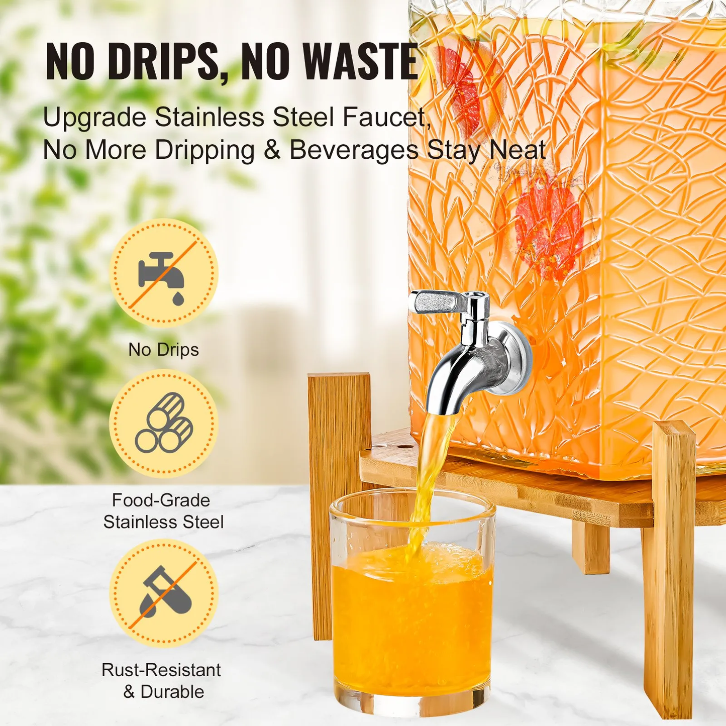 VEVOR Beverage Dispenser, 2.5 Gallon Drink Dispensers for Parties, Glass Juice Dispenser with Stand,-$40