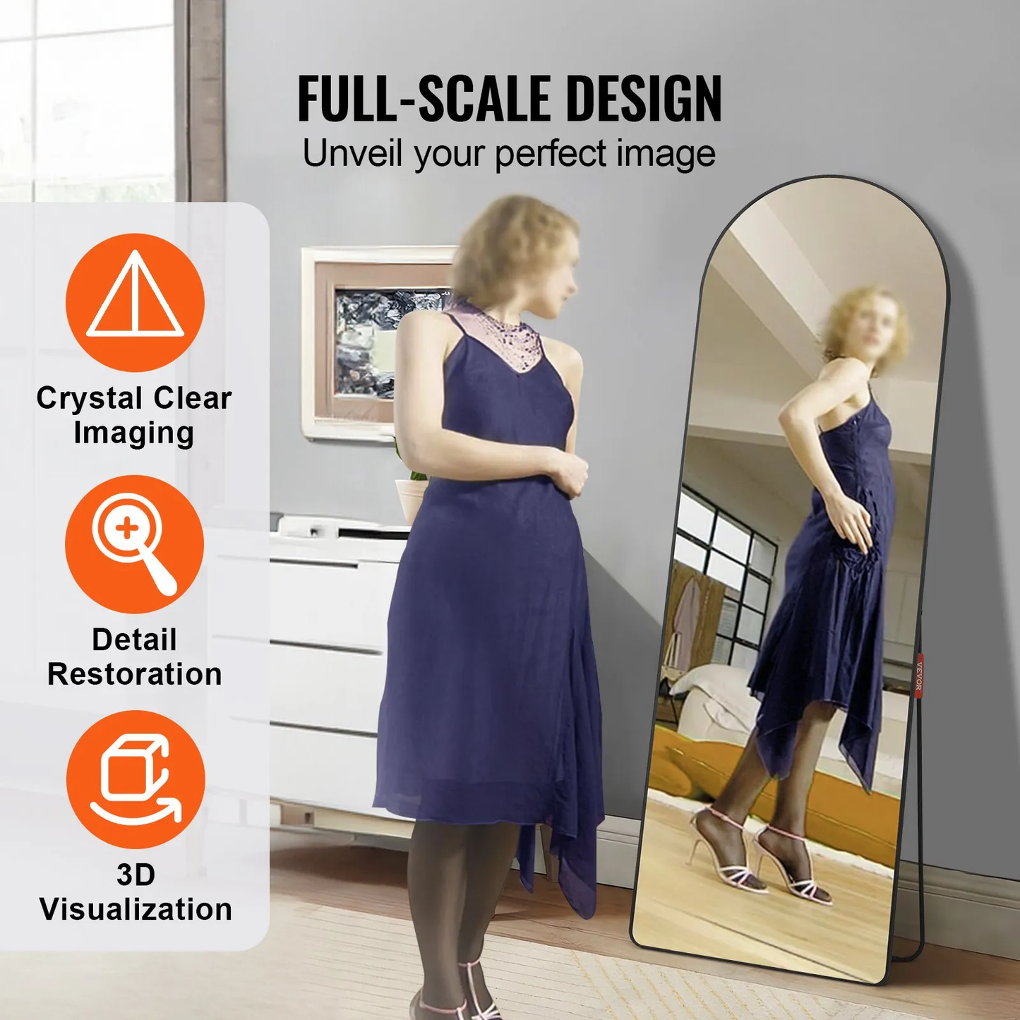 VEVOR Arched Full Length Mirror,65'' x 22''Large Free Standing/Leaning/Hanging Wall Mounted Floor Mirror