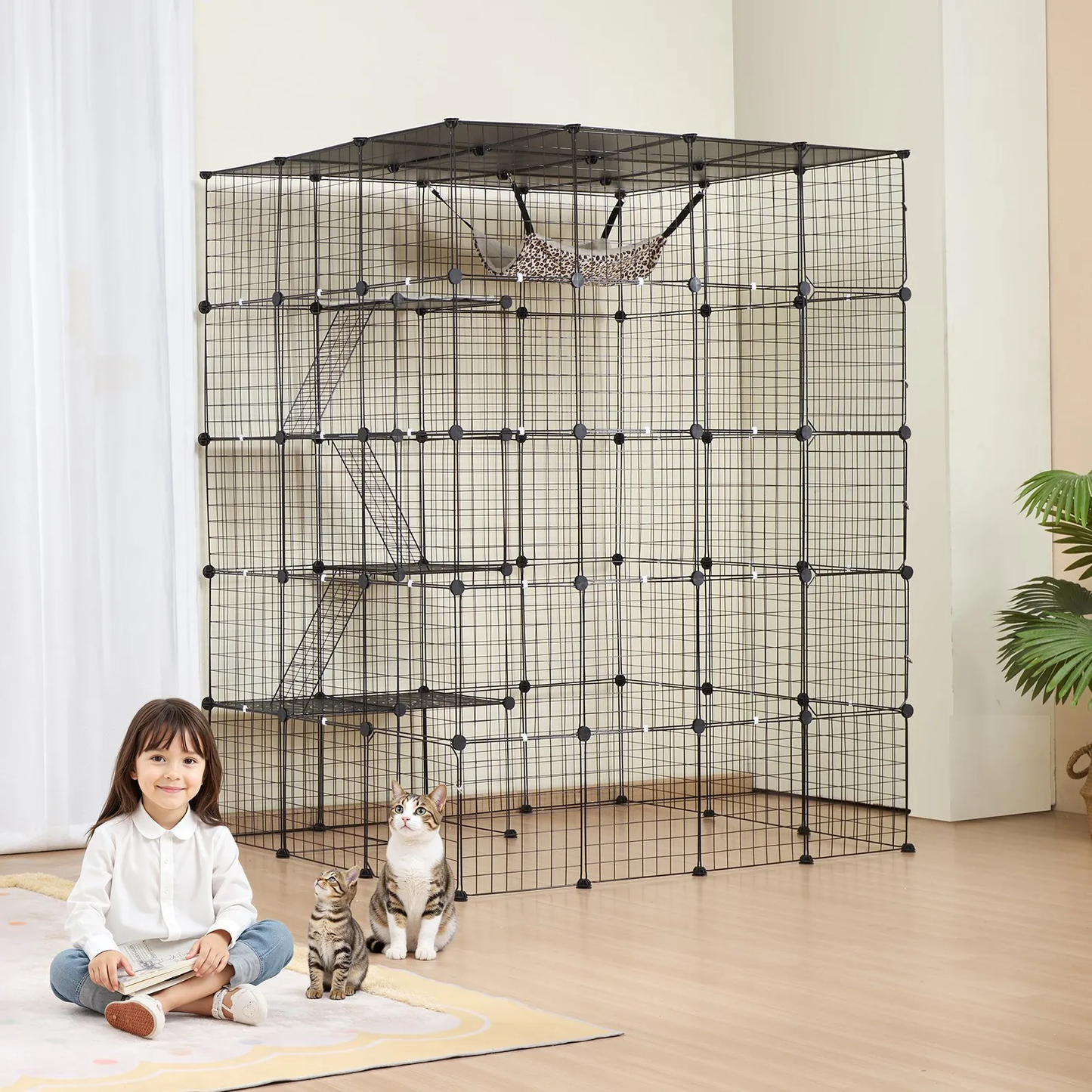 VEVOR Large 4-tier Cat Cage,Detachable Metal Wire,with 5 Front Doors Hammock Ramp ladders,-$130