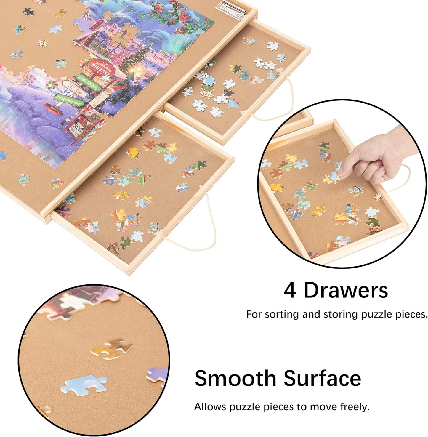 Brand New Wooden Jigsaw Puzzle Table, 4 Removable Storage & Sorting Drawers, for 1,500 pcs