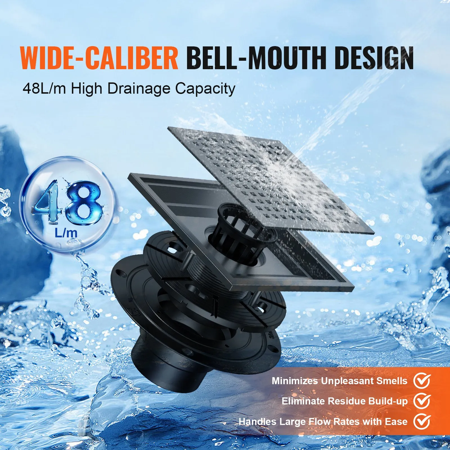 VEVOR 16 Inch Linear Shower Drain with Square Pattern Grate,Brushed 304 Stainless Steel Rectangle,-$20