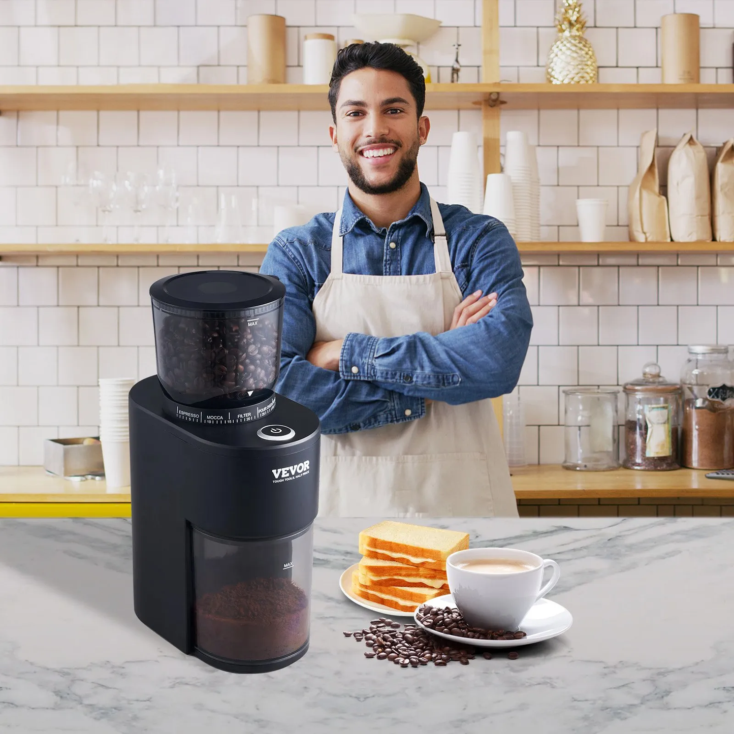 VEVOR Conical Burr Grinder, Electric Adjustable Burr Mill with 35 Precise Grind Setting, 5.3-Ounce 20 Cups,-$40