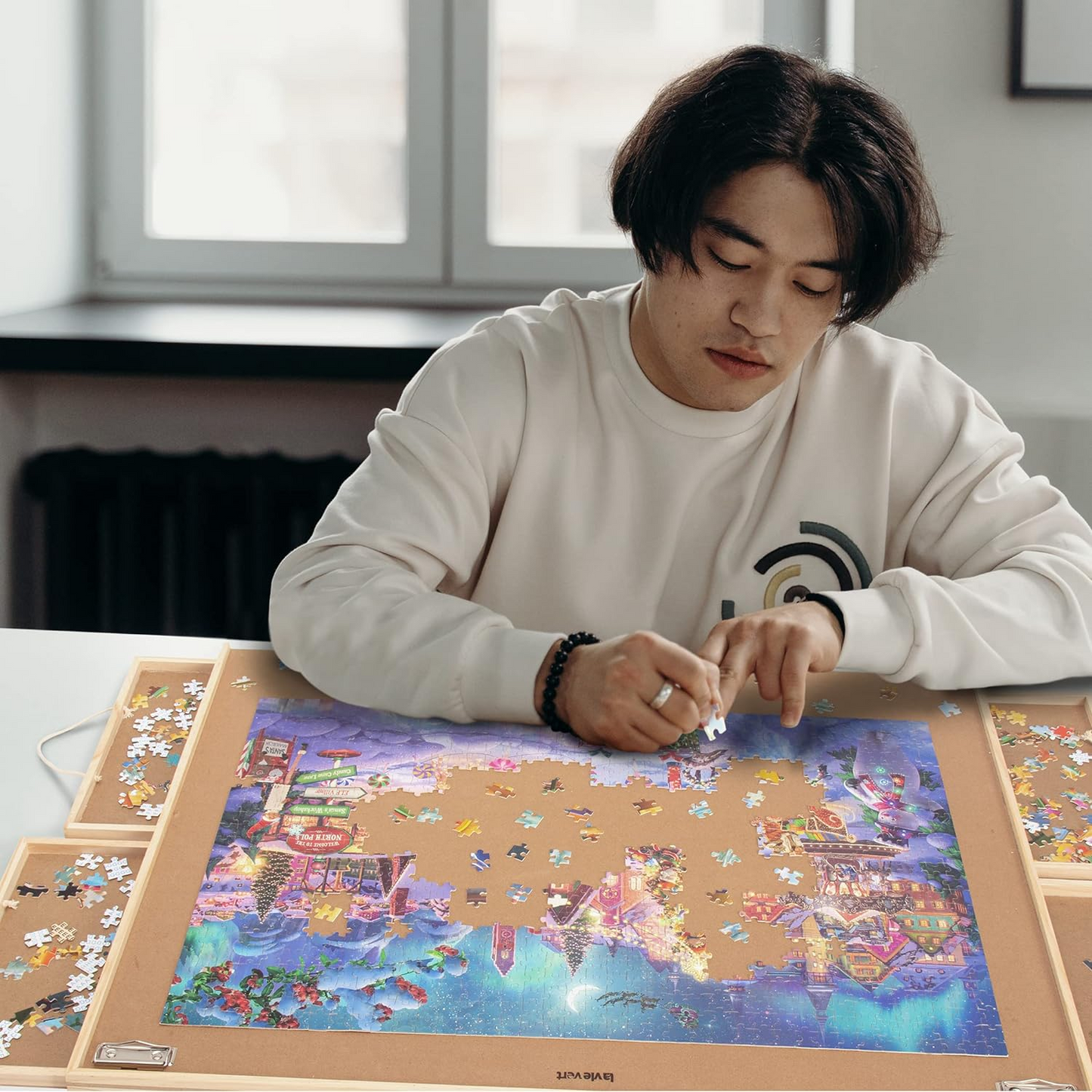 Brand New Wooden Jigsaw Puzzle Table, 4 Removable Storage & Sorting Drawers, for 1,500 pcs