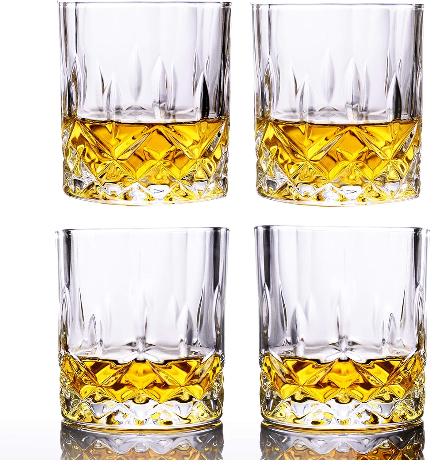 Premium Whiskey Glasses, Large 10oz Lead-Free Crystal Old Fashioned Glass (300ml / Set of 4)