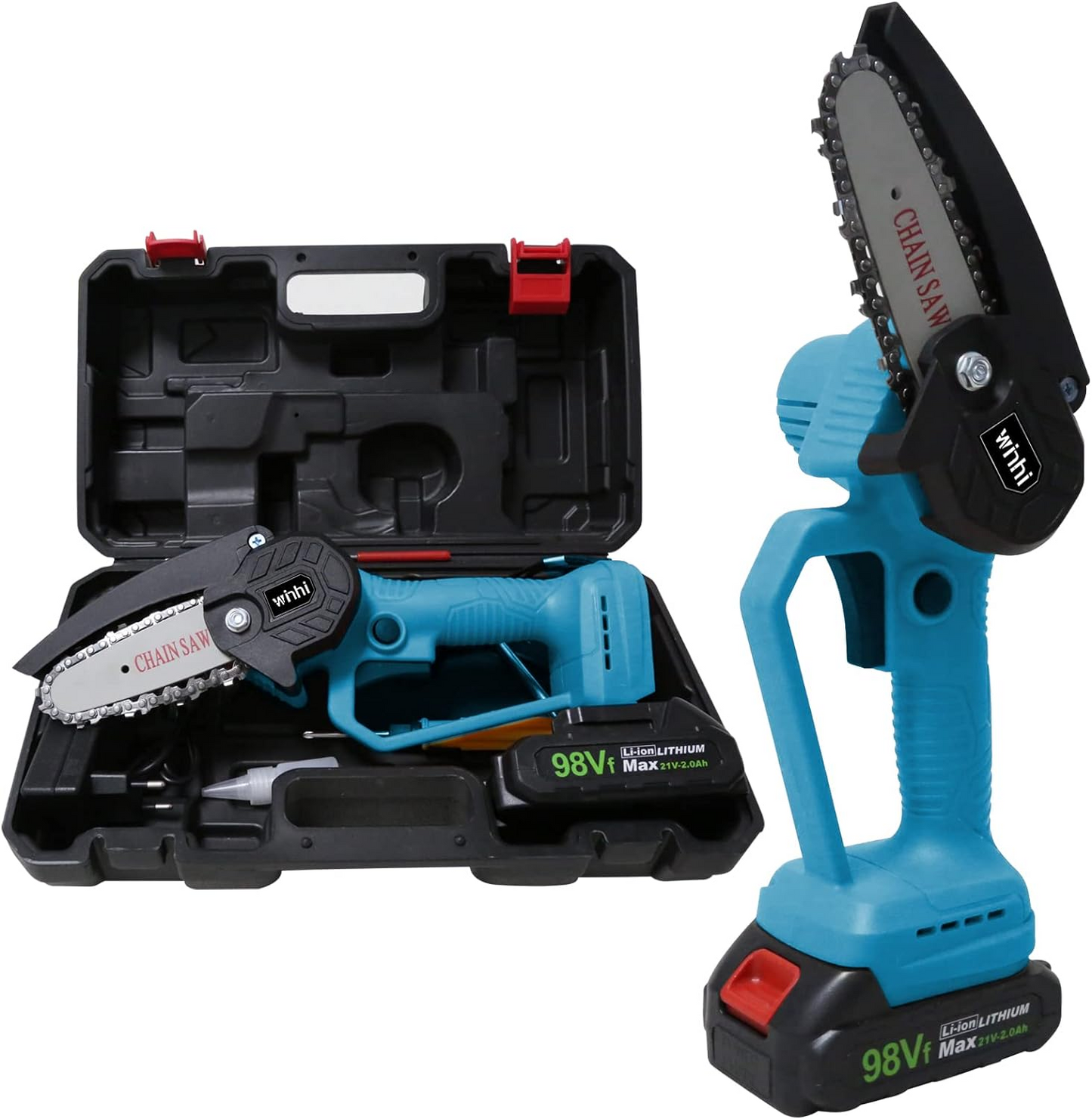 Brand New Mini Chainsaw, WINHI 4-Inch 21V Cordless Chainsaw with 2 Batteries , Blue&Black -$60