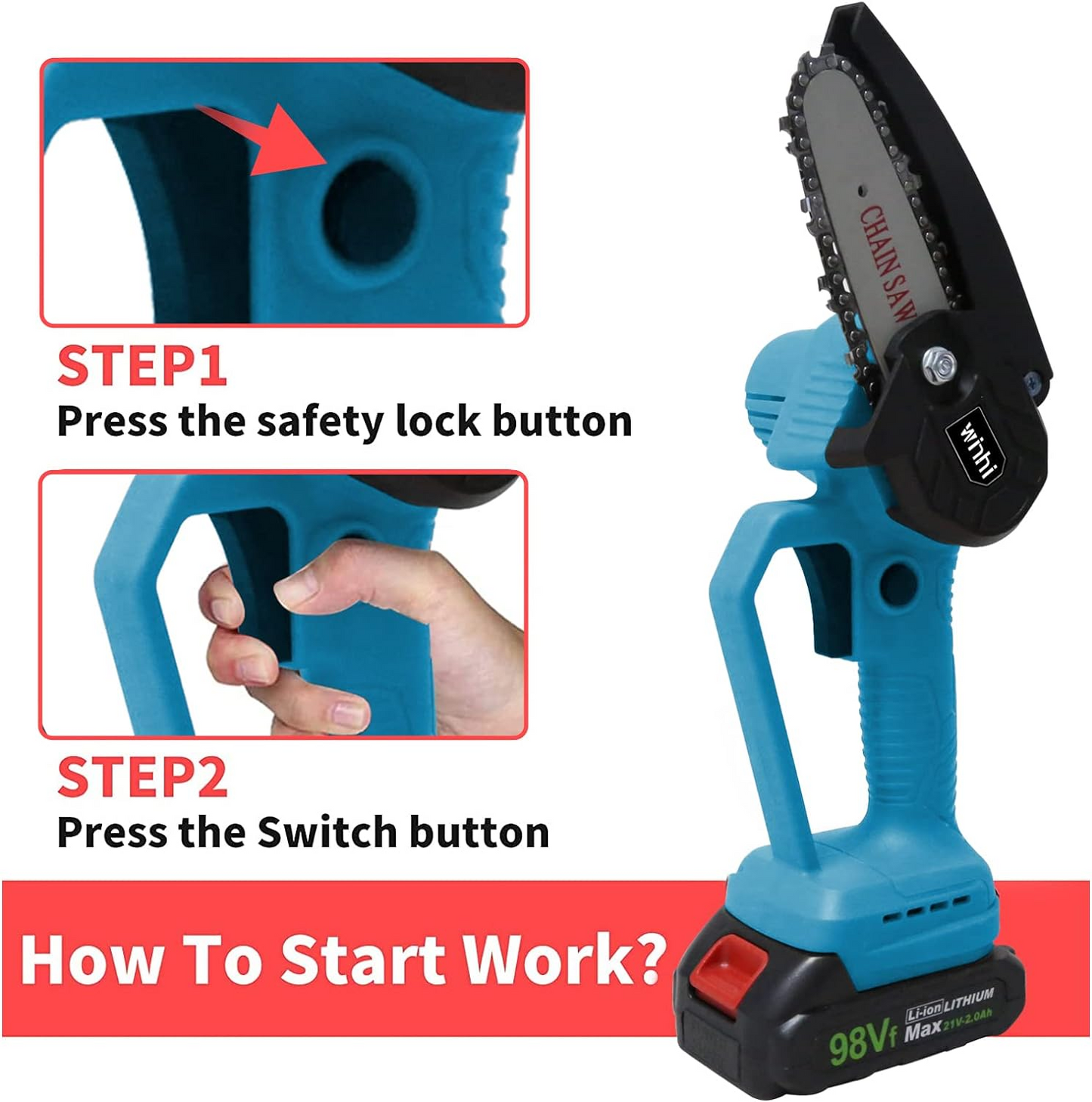 Brand New Mini Chainsaw, WINHI 4-Inch 21V Cordless Chainsaw with 2 Batteries , Blue&Black -$60