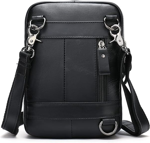 Brand New Leather Crossbody Bag with 6 Zipper Pockets, Small Messenger Bags Travel Work Side Bag