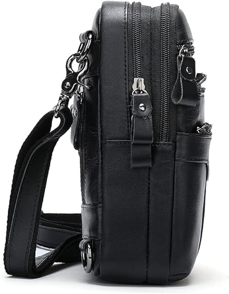 Brand New Leather Crossbody Bag with 6 Zipper Pockets, Small Messenger Bags Travel Work Side Bag