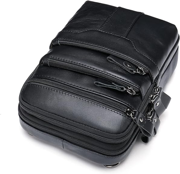 Brand New Leather Crossbody Bag with 6 Zipper Pockets, Small Messenger Bags Travel Work Side Bag