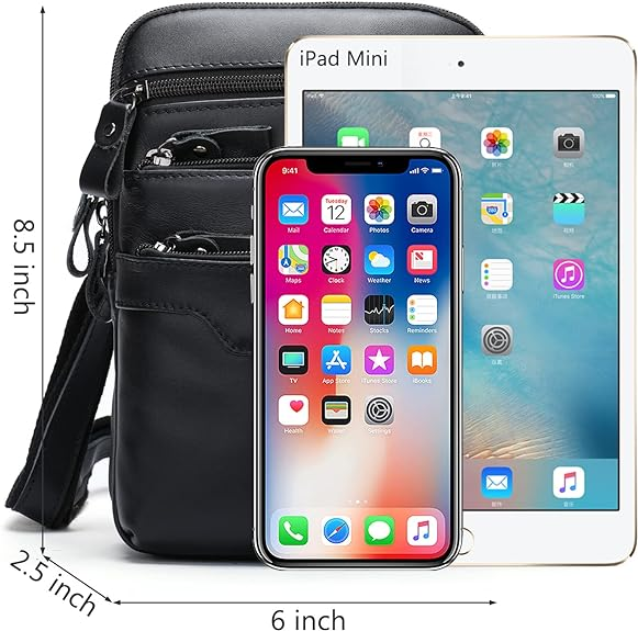 Brand New Leather Crossbody Bag with 6 Zipper Pockets, Small Messenger Bags Travel Work Side Bag