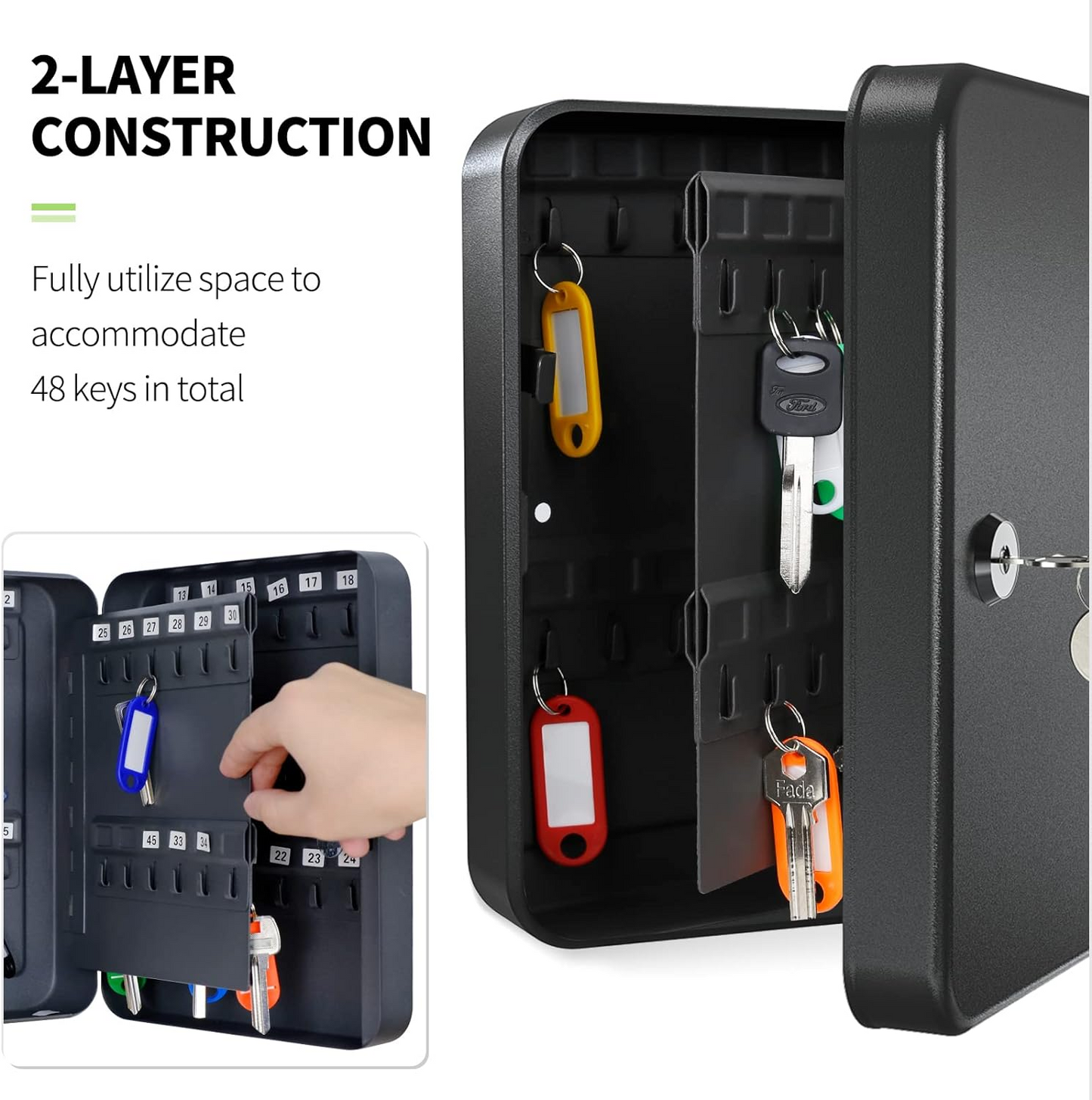 Brand New Uniclife 48-Key Steel Key Cabinet with Combination Lock Wall Mounted with Resettable Code Black