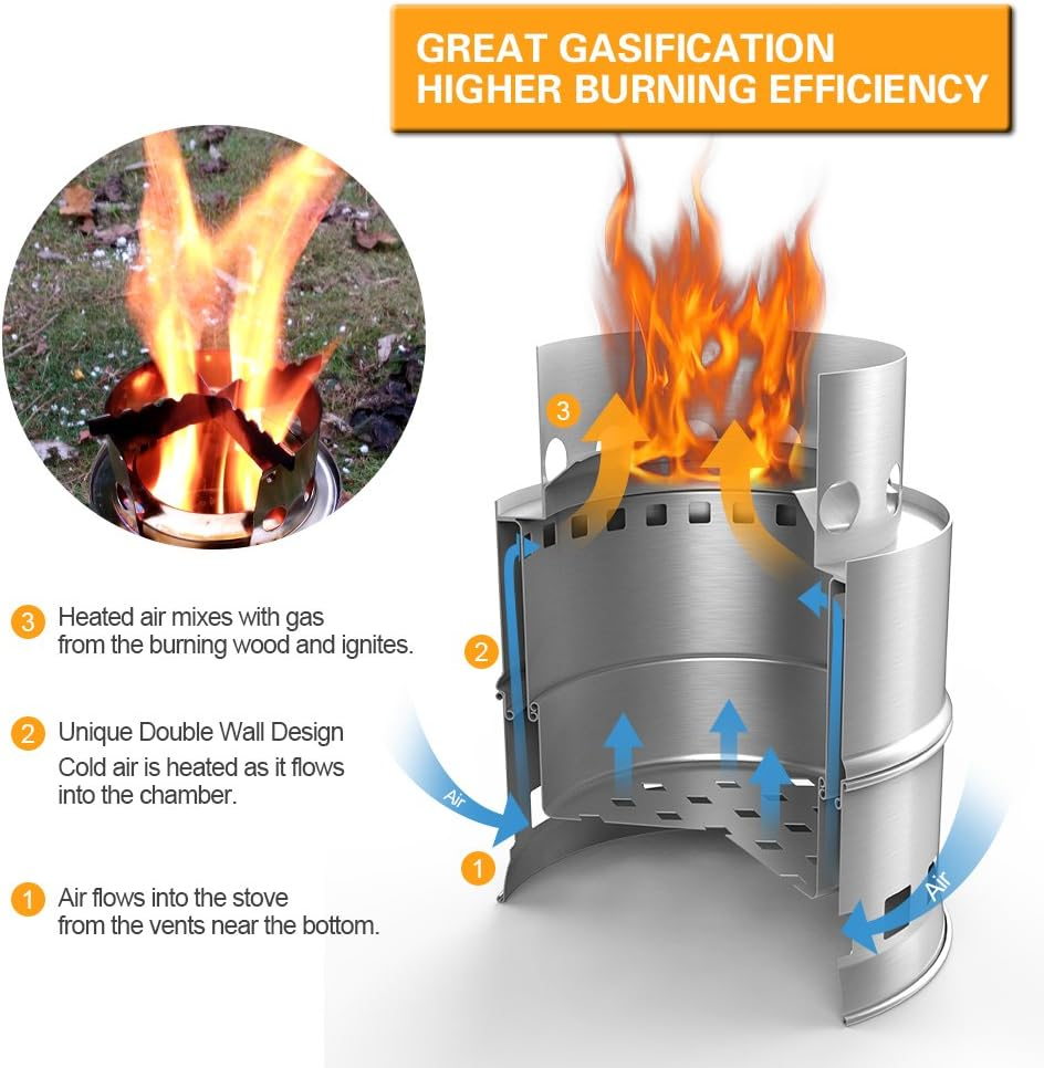 BNIB Camping Wood Stove, Can Burn Dry Branches or Alcohol, Collapsible SS Backpack Stove