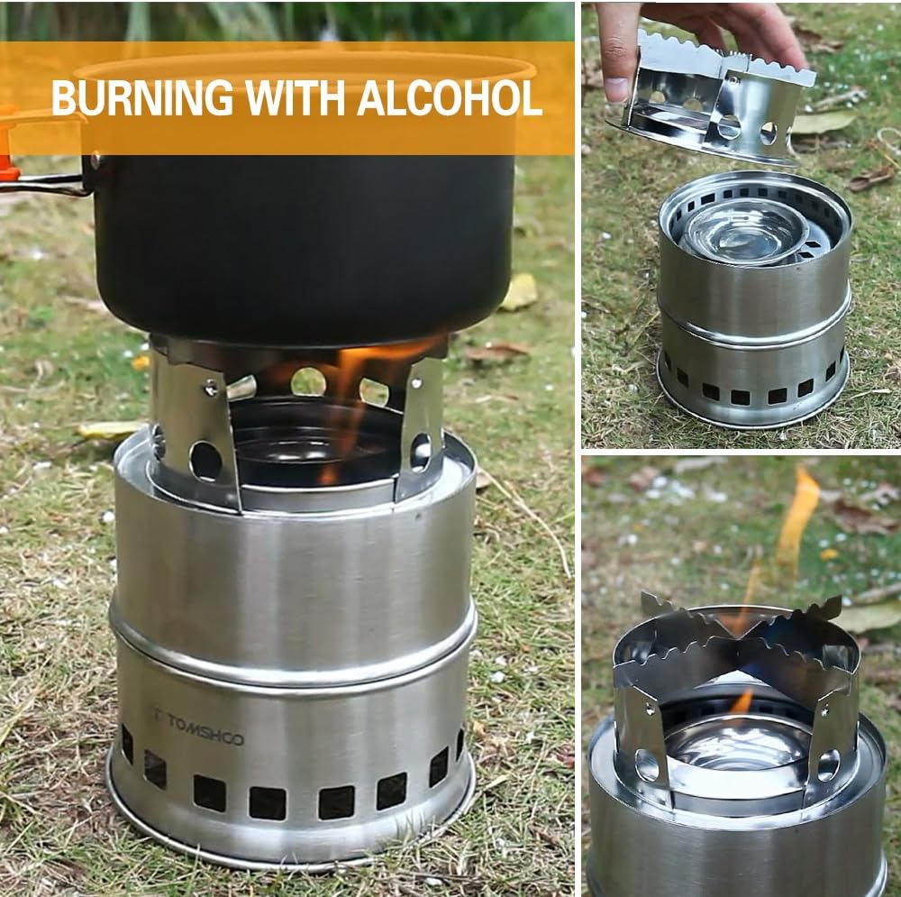 BNIB Camping Wood Stove, Can Burn Dry Branches or Alcohol, Collapsible SS Backpack Stove