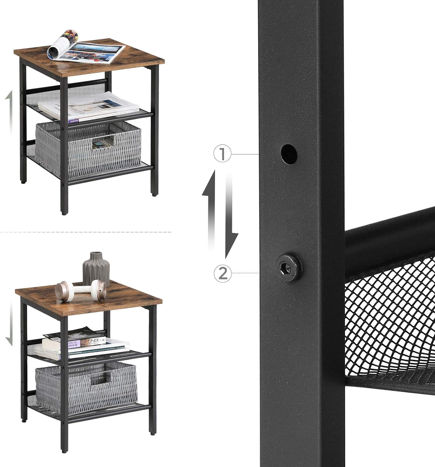 Brand New 2-piece side table set with adjustable mesh for living room, bedroom, -$70/set (2pcs)