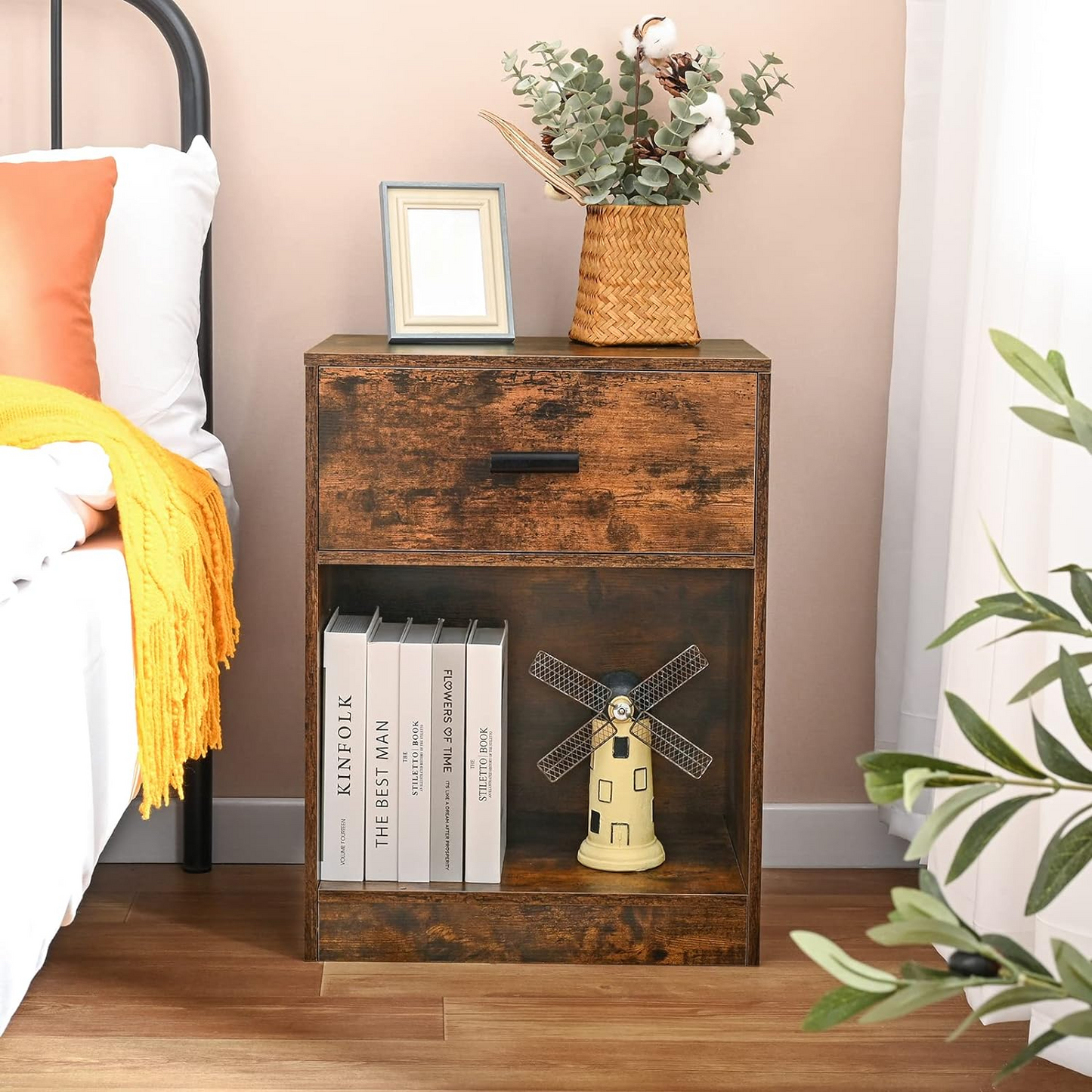 Brand New Nightstand 2-piece set with Drawer & Storage rack, nightstand,Country Brown, -$90/set(2pcs)