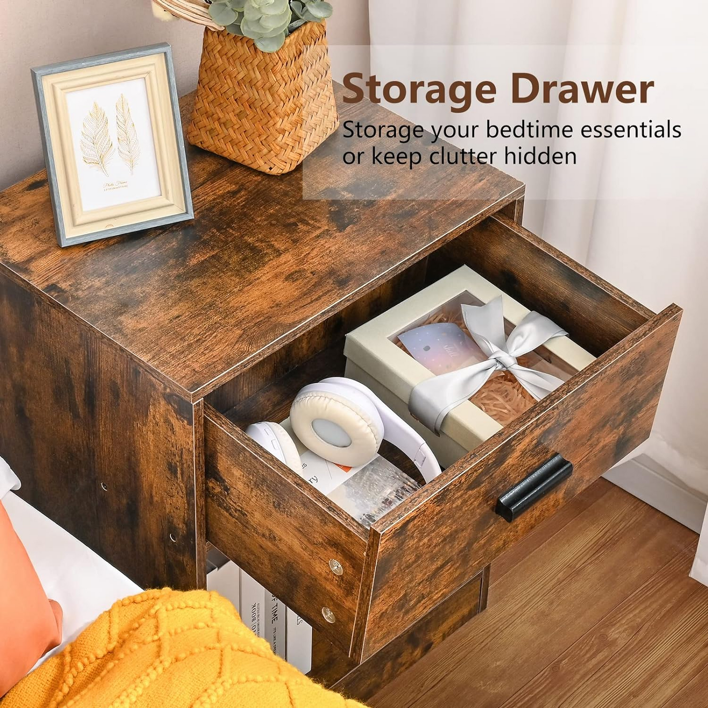 Brand New Nightstand 2-piece set with Drawer & Storage rack, nightstand,Country Brown, -$90/set(2pcs)