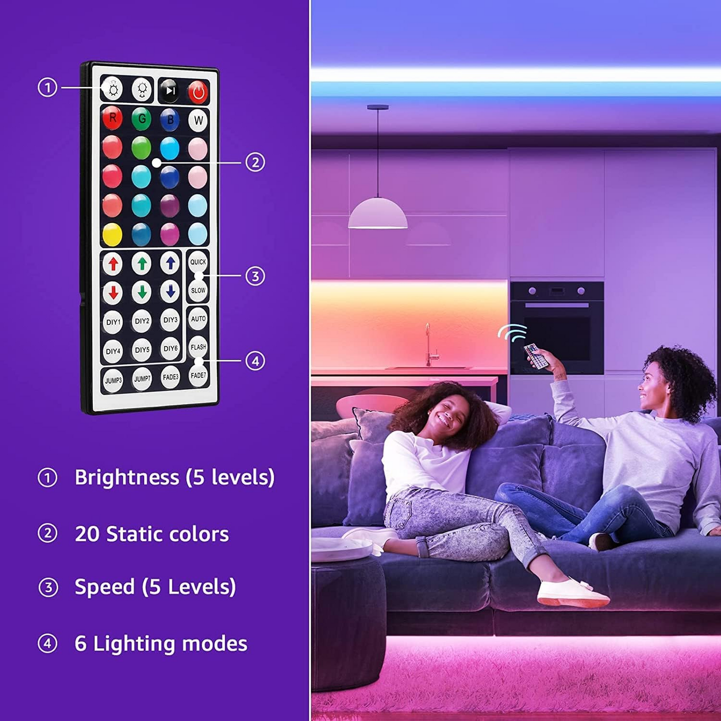 Brand New-LED Lights, 32.8ft Dimmable RGB LED Light Strips, 20 Colors Changing Light Strip with Remote Control, 10M*2,-$20