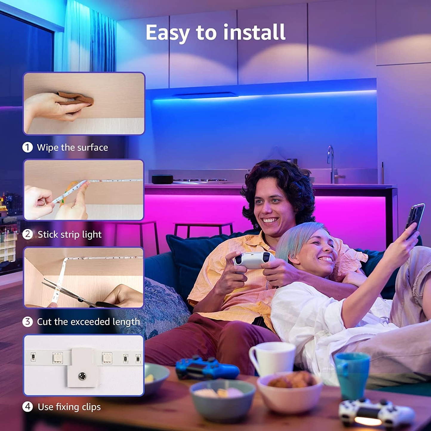 Brand New-LED Lights, 32.8ft Dimmable RGB LED Light Strips, 20 Colors Changing Light Strip with Remote Control, 10M*2,-$20