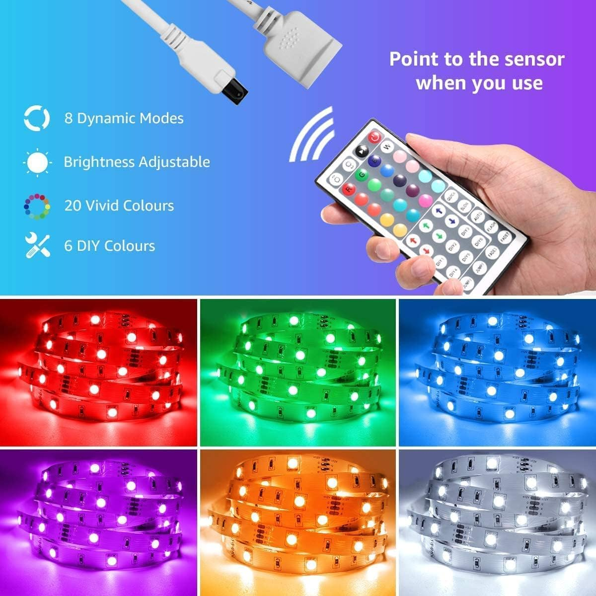 Brand New-LED Lights, 24.6ft Dimmable RGB LED Light Strips, 20 Colors w/Remote Control, 7.5M*2,-$15