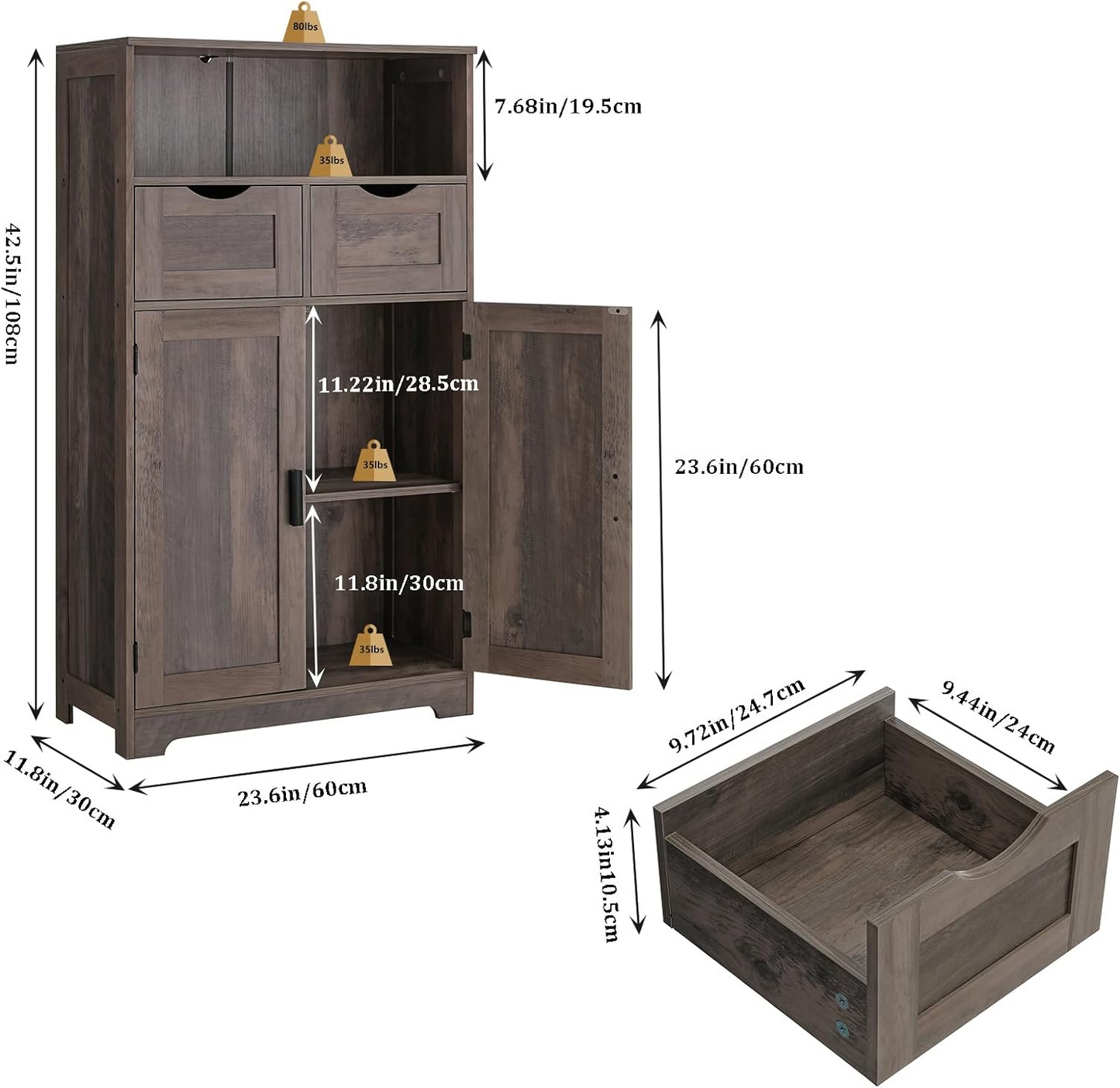 BNIB-Storage Cabinet w/2 Drawers,2 Doors & Adjustable Shelf, F/Living Room,Bedroom,Kitchen,Bathroom