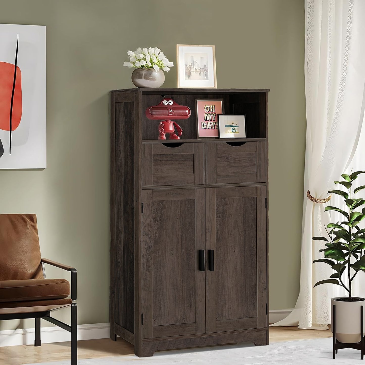 BNIB-Storage Cabinet w/2 Drawers,2 Doors & Adjustable Shelf, F/Living Room,Bedroom,Kitchen,Bathroom