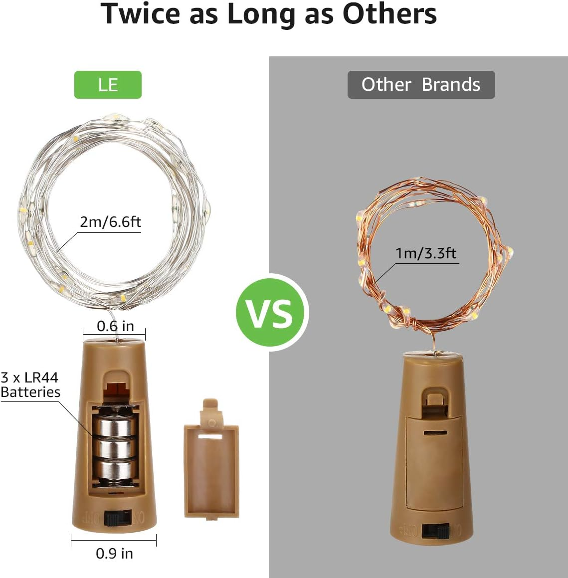 Brand New-LED Wine Bottle Cork Light6,Bottle Light,6.56' (2m) of 20 LED battery Powered Mini Light Strings,- $12