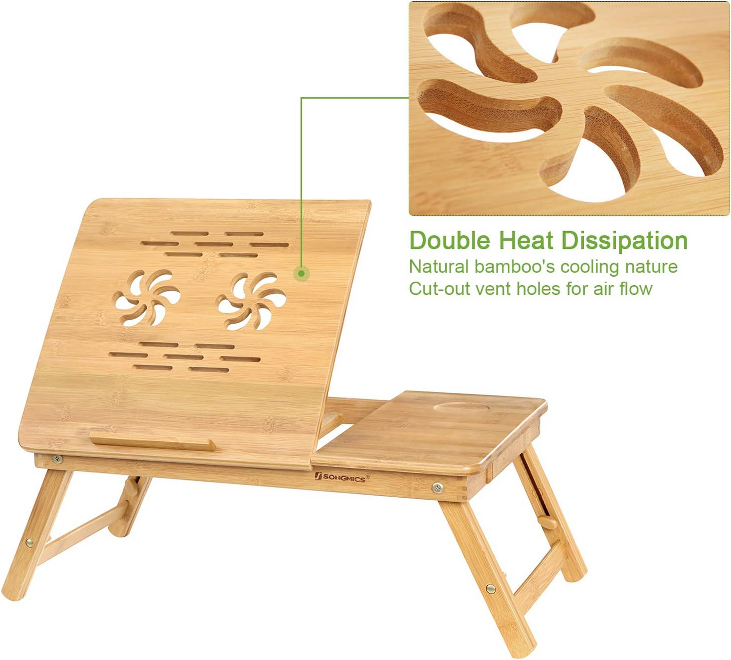 Brand New-Bamboo Laptop Desk, Serving Bed Tray, Breakfast Table Tilting Top with Drawer,-$40
