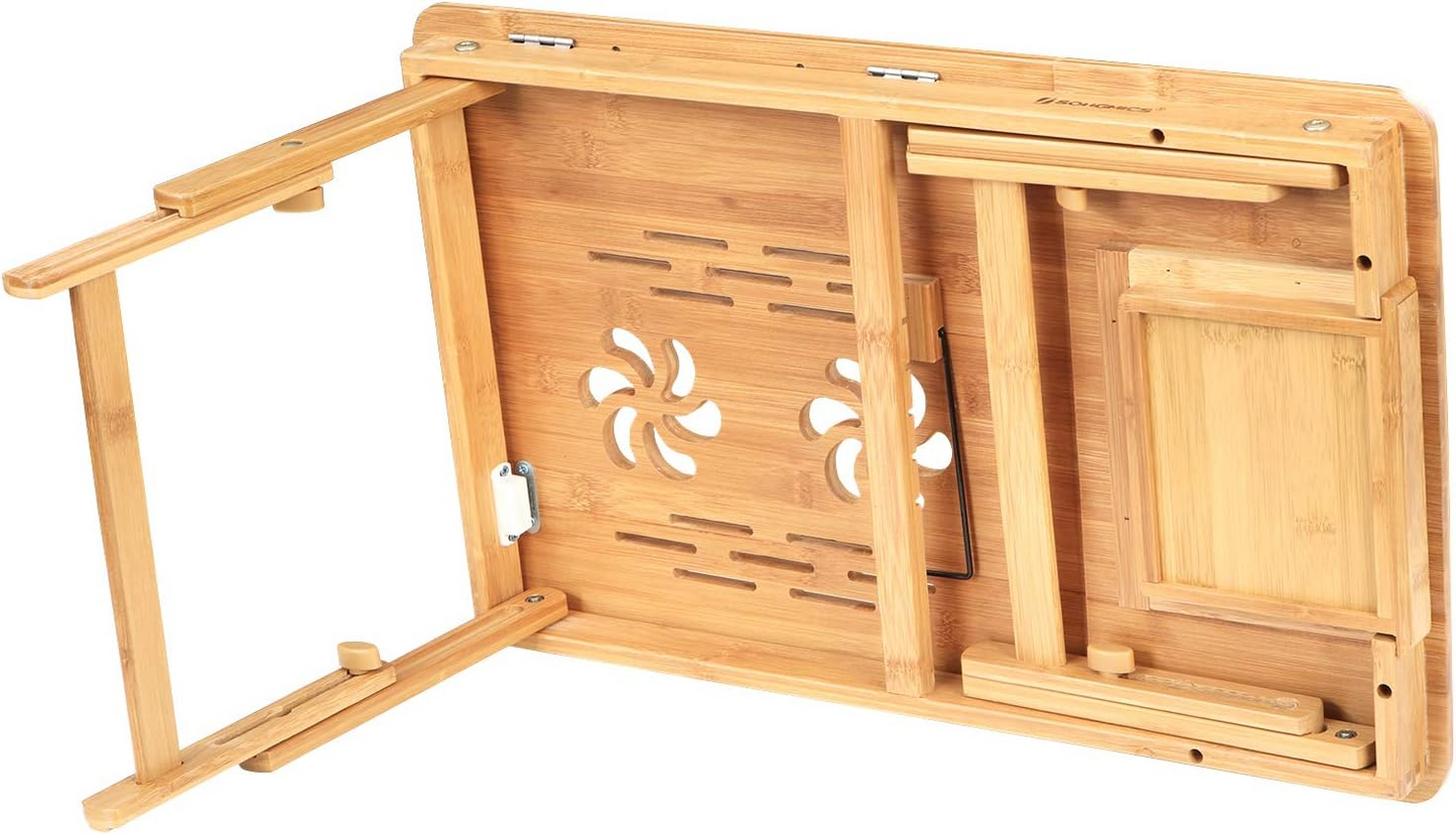 Brand New-Bamboo Laptop Desk, Serving Bed Tray, Breakfast Table Tilting Top with Drawer,-$40
