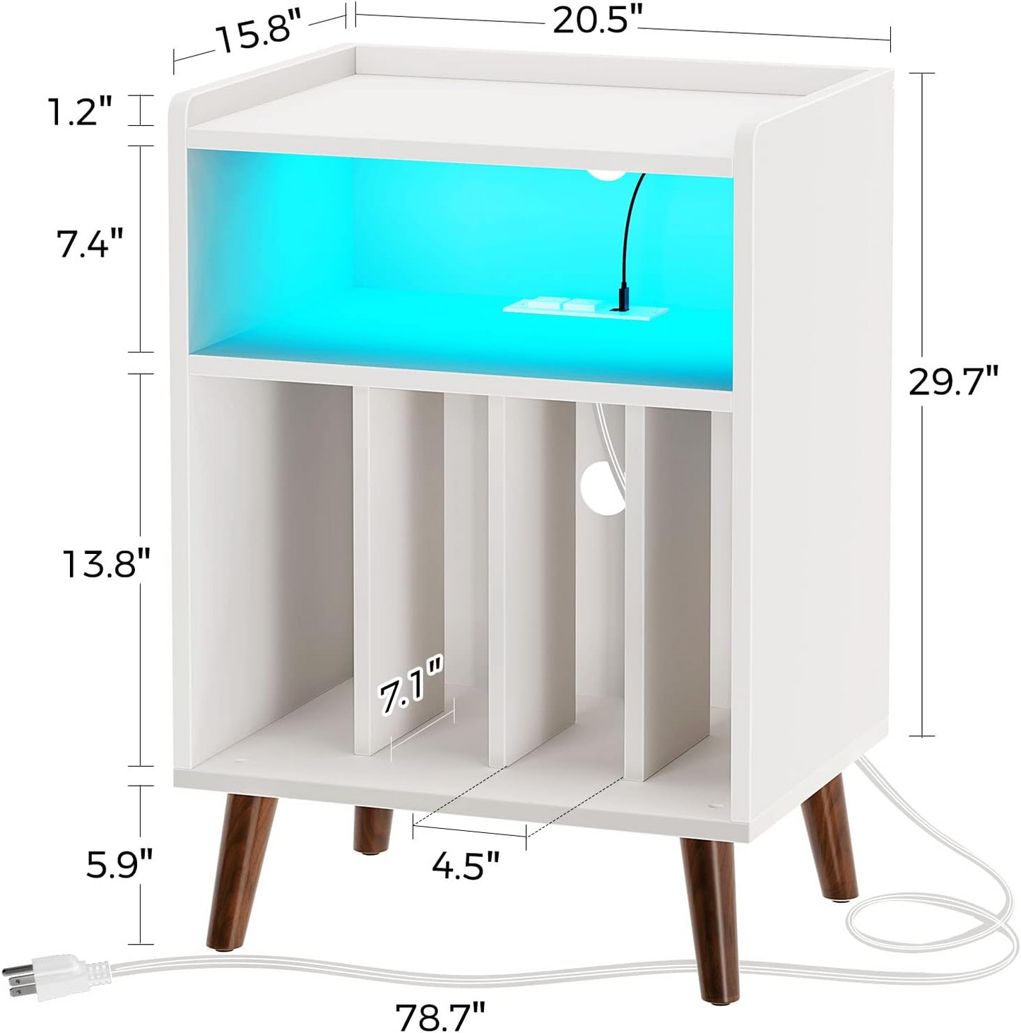 BNIB-End Table/Nightstand w/Charging Station & LED Lights,F/Living Room,Bedroom,Kitchen, White