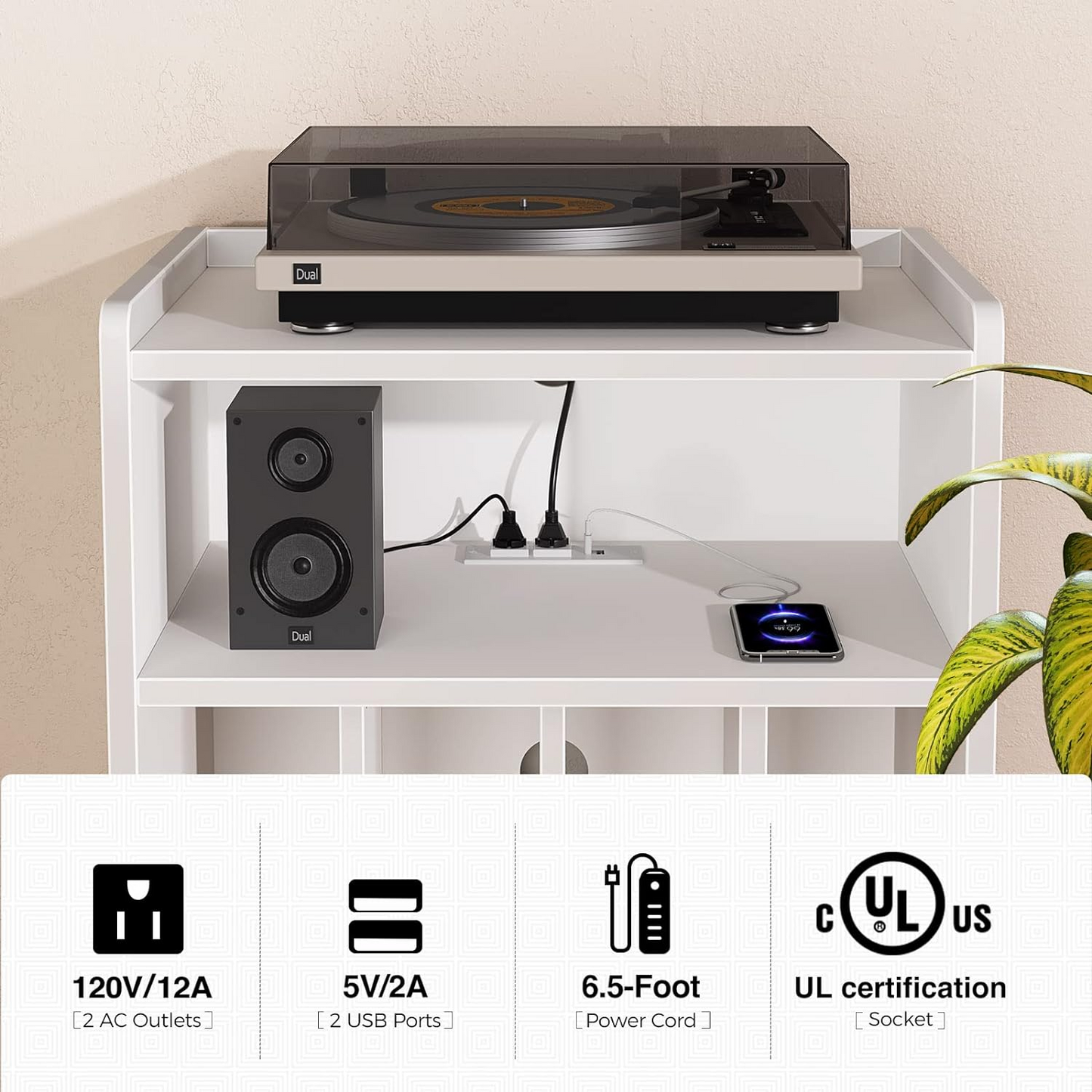 BNIB-End Table/Nightstand w/Charging Station & LED Lights,F/Living Room,Bedroom,Kitchen, White