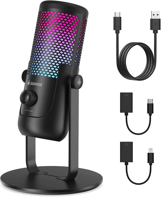 BNIB-Donner USB Microphone, Condenser Gaming/Podcast Microphone w/Shock Mount & OTG Cable,