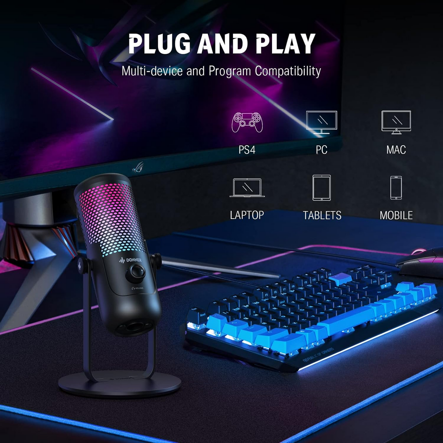 BNIB-Donner USB Microphone, Condenser Gaming/Podcast Microphone w/Shock Mount & OTG Cable,