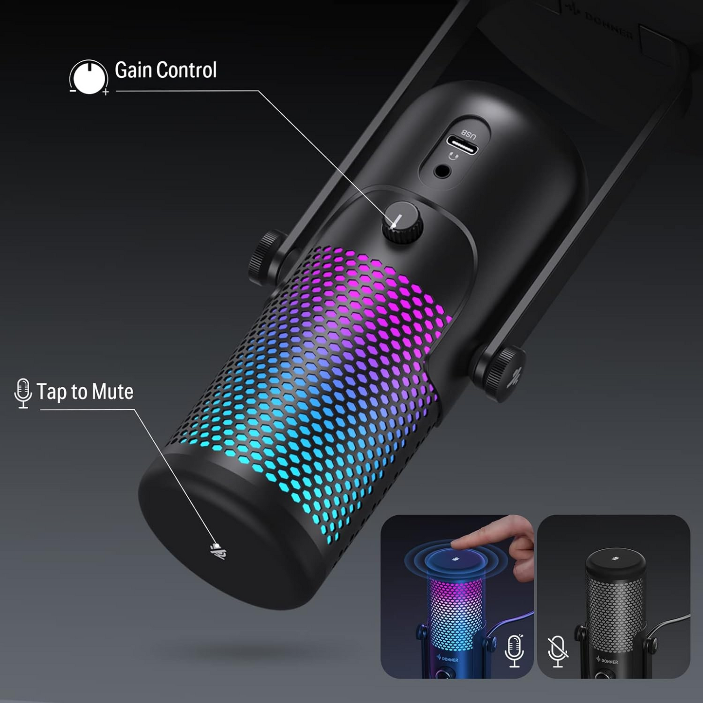 BNIB-Donner USB Microphone, Condenser Gaming/Podcast Microphone w/Shock Mount & OTG Cable,