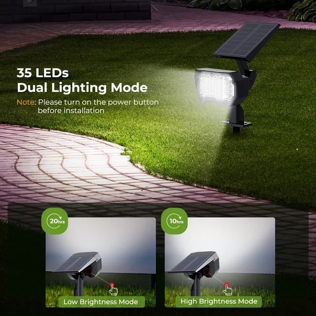 BNIB-TeamMe Solar Landscape Spotlights, 35 LEDs Outdoor Solar Lights, IP67 Waterproof, (2 Pack)
