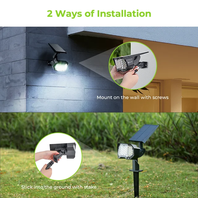 BNIB-TeamMe Solar Landscape Spotlights, 35 LEDs Outdoor Solar Lights, IP67 Waterproof, (2 Pack)