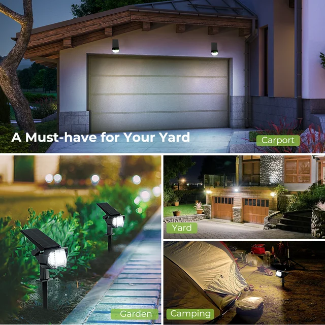 BNIB-TeamMe Solar Landscape Spotlights, 35 LEDs Outdoor Solar Lights, IP67 Waterproof, (2 Pack)