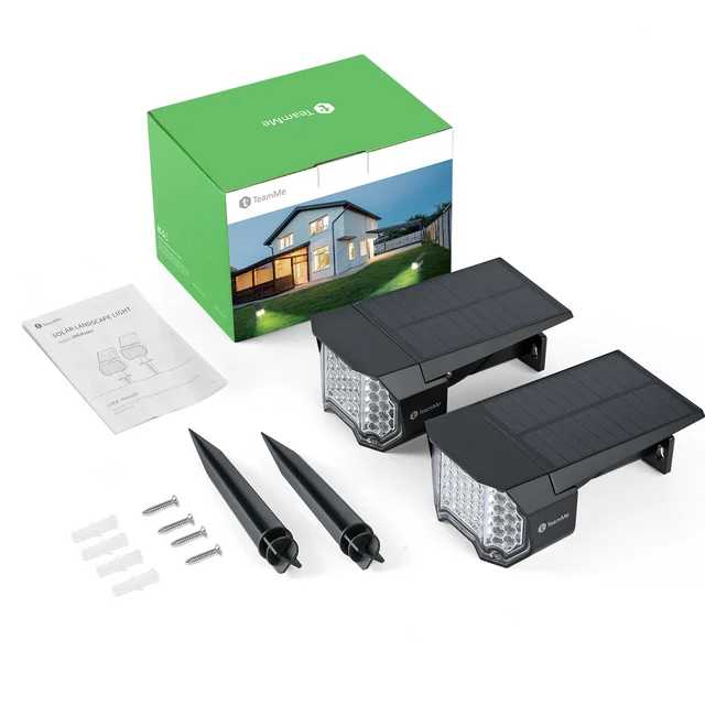 BNIB-TeamMe Solar Landscape Spotlights, 35 LEDs Outdoor Solar Lights, IP67 Waterproof, (2 Pack)