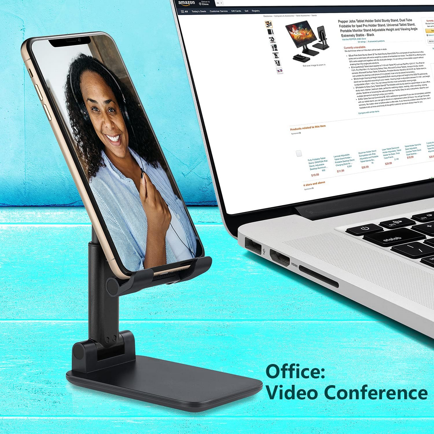 BNIB- Phone stand, adjustable Angle height foldable phone stand, compatible with all phones /Kindle/Switch,