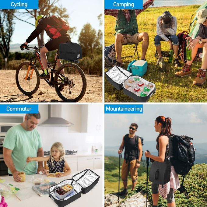 Brand New-Lixada Insulated Bike Cooler Bag Zippered Food Delivery Bag(Black)