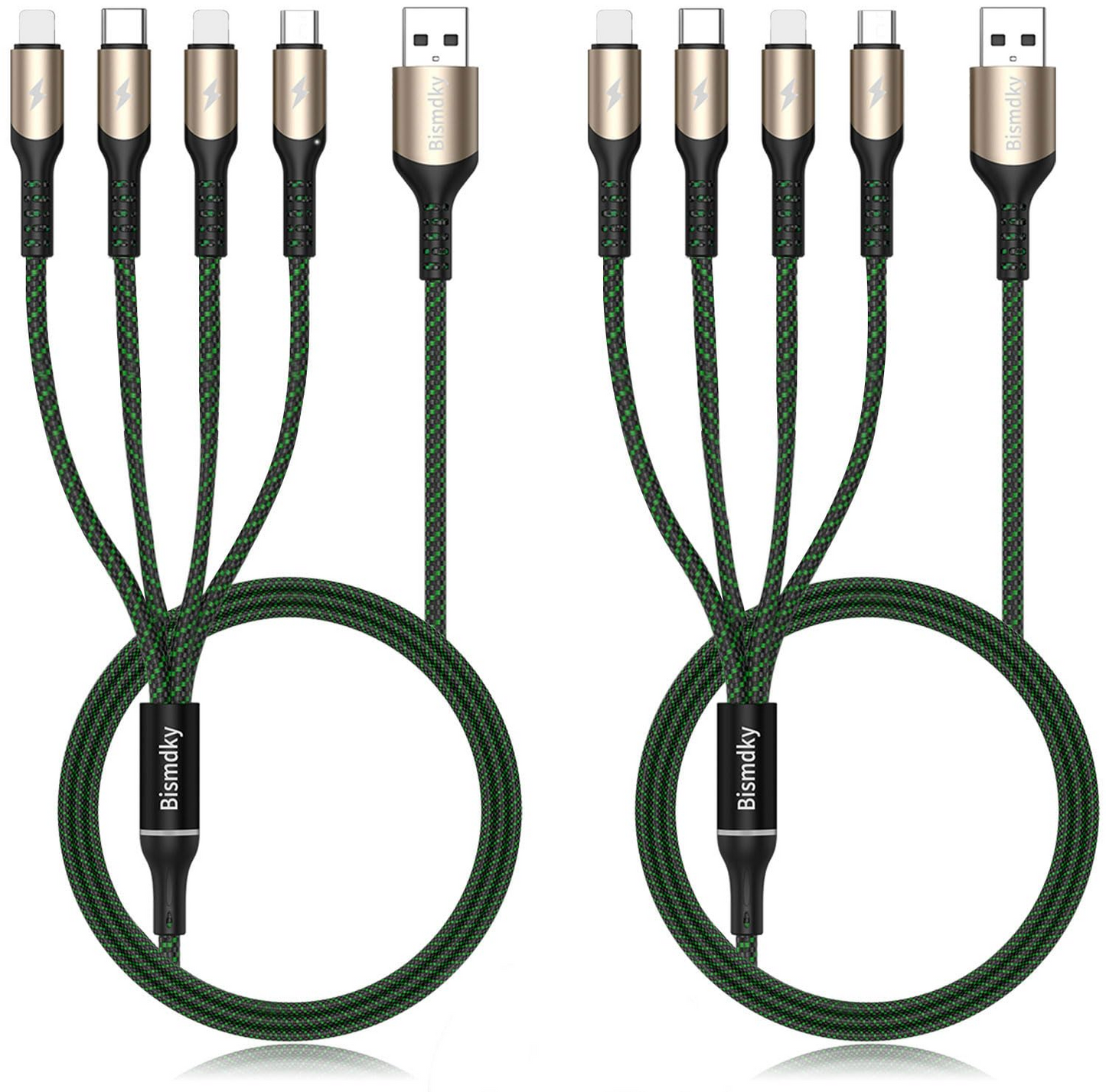 BNIB-Multi Charging Cable,4FT Nylon Braided Universal 4 in 1 Multiple USB Cable 3A Charging,-$10,(2 pack)